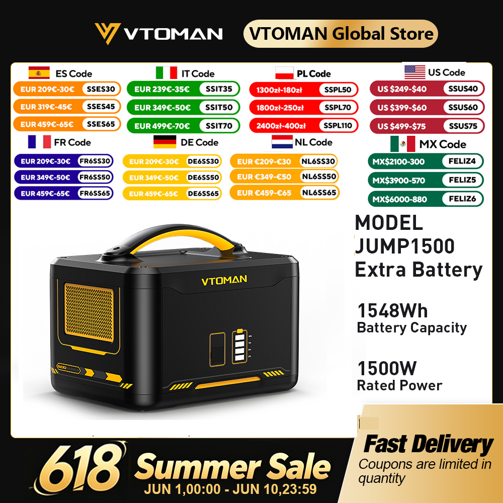 Lifepo4 Battery Pack - VTOMAN Jump 1500 Extra Battery 1548Wh,
